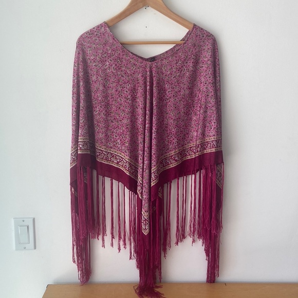 Vintage “Stevie Nicks” Baba Pink Silk Fringed Poncho O/S - Picture 1 of 9